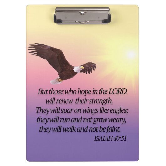 Eagle Bible Verse Yellow Pink Paars Klembord (Voorkant)