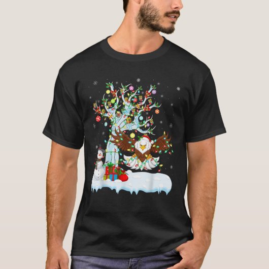 Eagle Bird Xmas Lighting Tree Santa Hat Eagle Chri T-shirt (Voorkant)