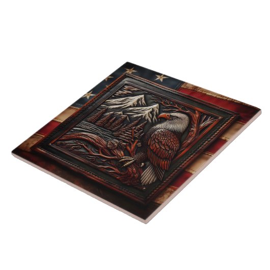 Eagle Carving met berg achtergrond Tegeltje (Zijkant)