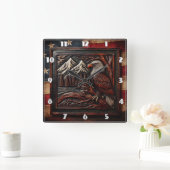 Eagle Carving met berg achtergrond Vierkante Klok (Huis)