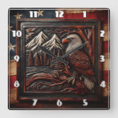 Eagle Carving met berg achtergrond Vierkante Klok (Voorkant)