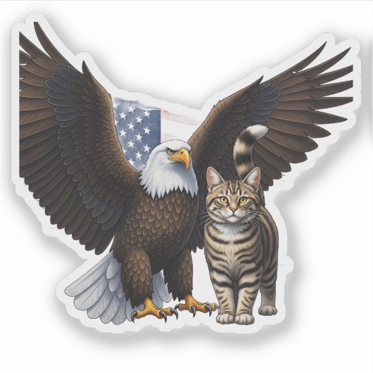 Eagle & Cat Collab – Patriottische dierenonafhanke Sticker (Voorkant)