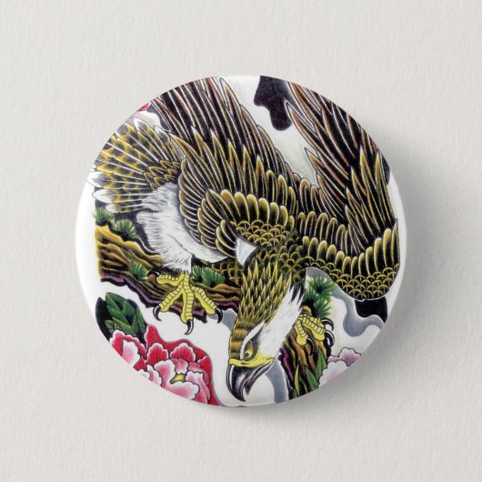 Eagle & Chrysanthemum-tattoo Ronde Button 5,7 Cm (Voorkant)