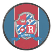 Eagle crest douanenaam red blue monogramed hockey puck (Voorkant)
