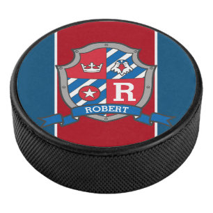 Eagle crest douanenaam red blue monogramed hockey puck