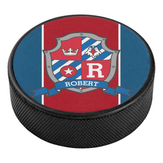 Eagle crest douanenaam red blue monogramed hockey puck (3/4)