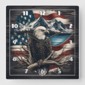 Eagle embleem over de berg en de Amerikaanse vlag Vierkante Klok (Voorkant)