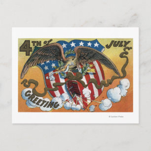 Eagle Emblem Holding Fireworks, Flag-Shield Briefkaart