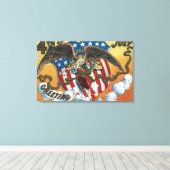 Eagle Emblem Holding Fireworks, Flag-Shield Canvas Afdruk (Insitu (Houten vloer))