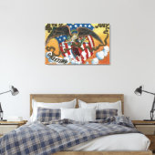 Eagle Emblem Holding Fireworks, Flag-Shield Canvas Afdruk (Insitu (Slaapkamer))