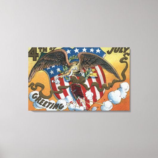 Eagle Emblem Holding Fireworks, Flag-Shield Canvas Afdruk (Voorkant)