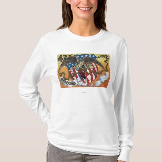 Eagle Emblem Holding Fireworks, Flag-Shield T-shirt (Voorkant)