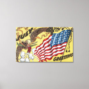 Eagle Emblem Holding Fireworks, vlag Canvas Afdruk