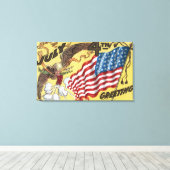 Eagle Emblem Holding Fireworks, vlag Canvas Afdruk (Insitu (Houten vloer))