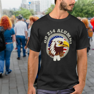 Eagle Emblem USA Flag DD 214 Alumni Black T-shirt