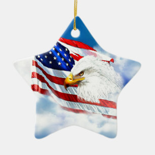 Eagle en Amerikaanse vlag Keramisch Ornament
