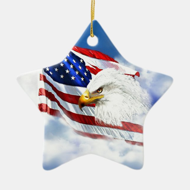 Eagle en Amerikaanse vlag Keramisch Ornament (Voorkant)