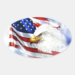 Eagle en Amerikaanse vlag Ovale Sticker
