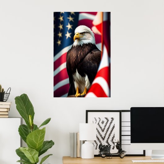 Eagle en Amerikaanse vlag Poster (Thuiskantoor)