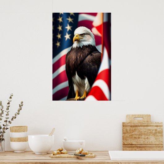 Eagle en Amerikaanse vlag Poster (Keuken)