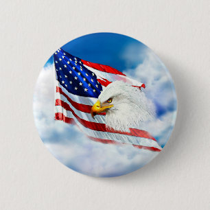 Eagle en Amerikaanse vlag Ronde Button 5,7 Cm