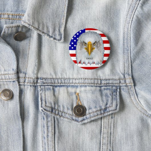 Eagle en Custom American Flag Ronde Button 5,7 Cm (In situ)