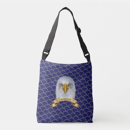 Eagle en lint op blauwe naadloze cirkels crossbody tas (Voorkant)