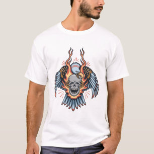 Eagle en vlammende schedel oude-stijl tattoo t-shirt