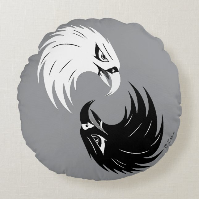 "Eagle Eye" Ronde Kussen - Z&W (Voorkant)
