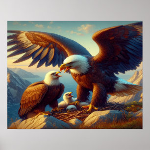 Eagle familie nestelen Atop een klif tijdens 20x16 Poster