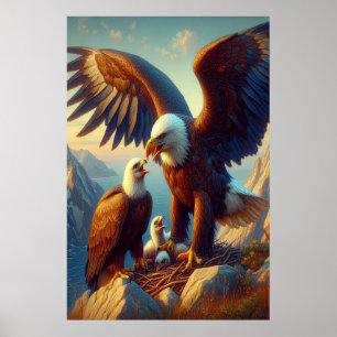 Eagle familie nestelen Atop een klif tijdens 24x36 Poster