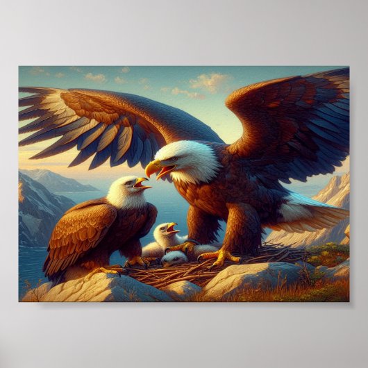 Eagle familie nestelen Atop een klif tijdens 5x7 Poster (Voorkant)