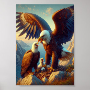 Eagle familie nestelen Atop een klif tijdens 7x5 Poster
