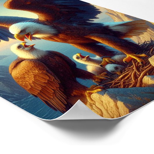 Eagle familie nestelen Atop een klif tijdens 7x5 Poster (Hoek)