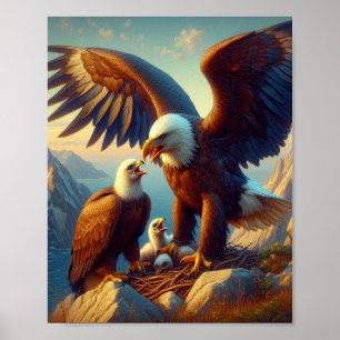 Eagle familie nestelen Atop een klif tijdens 8x10 Poster