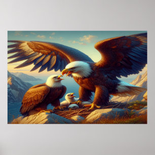 Eagle familie nestelen op een klif tijdens 36x24 poster