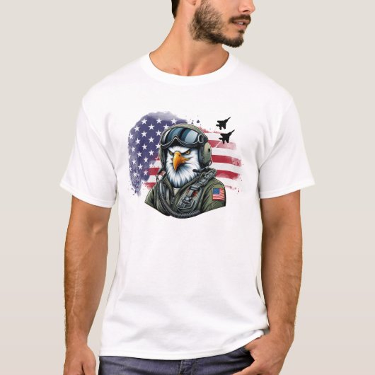 Eagle Fighter Pilot met F-15 Jets en Vlag T-shirt (Voorkant)