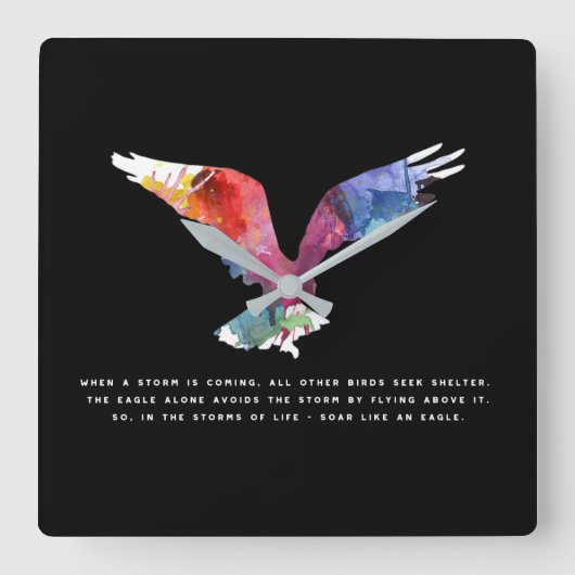 Eagle Flying Inspirerend Motivatie Quote Art Vierkante Klok (Voorkant)