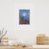 Eagle Flying with Moon and American Flag Poster (Keuken)