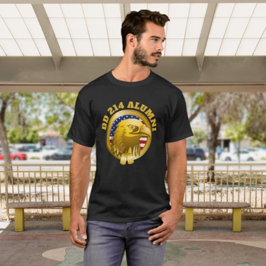 Eagle Gold Emblem USA Flag | DD 214 Alumni Black T-shirt