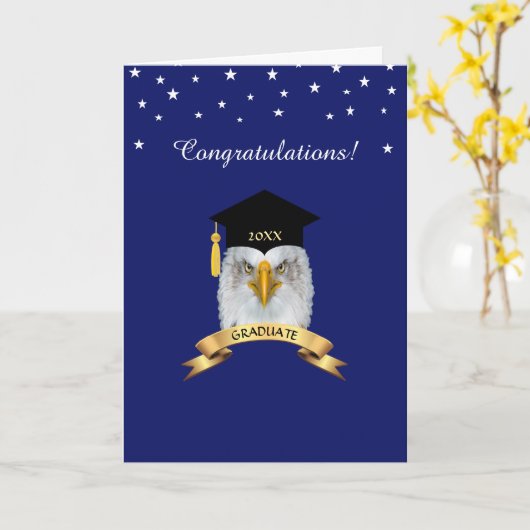 Eagle Graduation Congratulations & sterren op blau Kaart (Gele Bloem)