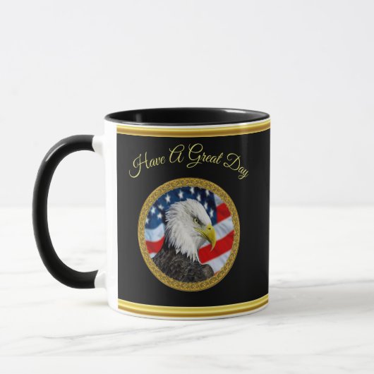 Eagle head and a American flag gold foil design Mok (Links)