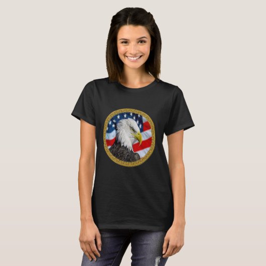 Eagle head and a American flag gold foil design T-shirt (Voorkant volledig)