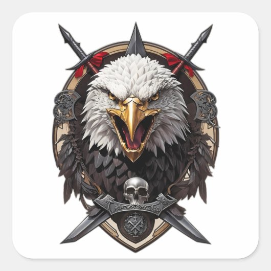 Eagle hoofd banner logo vierkante sticker (Voorkant)