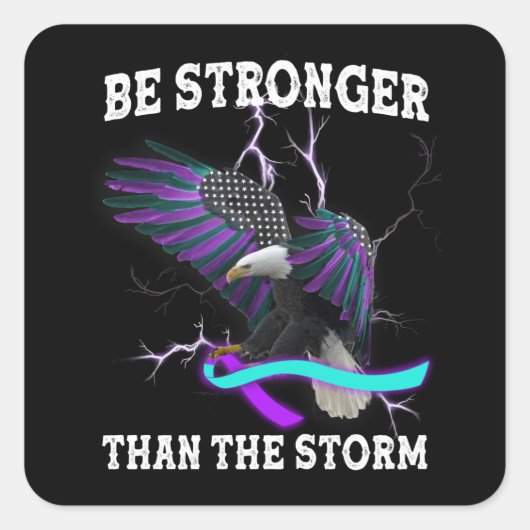 Eagle I Draag Blauwgroen en Paarse zelfmoordpreven Vierkante Sticker (Voorkant)