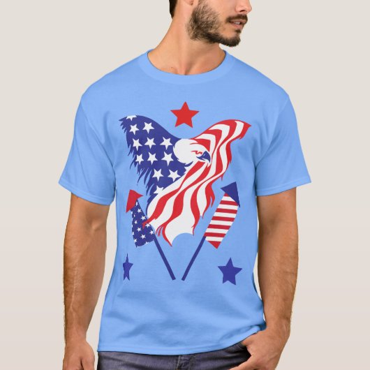 Eagle in American Flag Rockets Patriotic Holiday T-shirt (Voorkant)