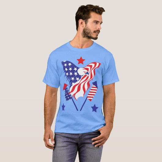 Eagle in American Flag Rockets Patriotic Holiday T-shirt (Voorkant volledig)