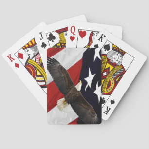Eagle in vlucht over Amerikaanse vlag Pokerkaarten