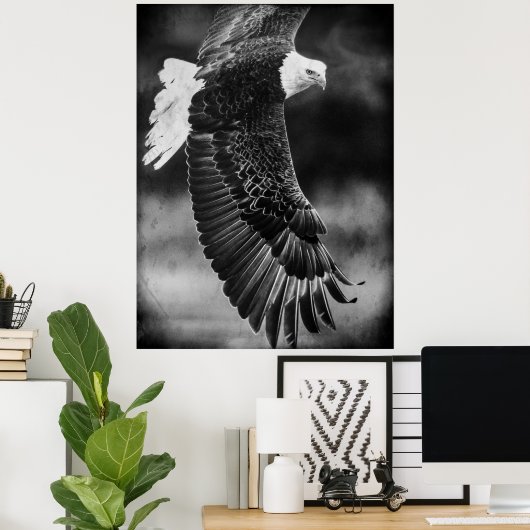Eagle in vlucht zwart-wit poster (Thuiskantoor)