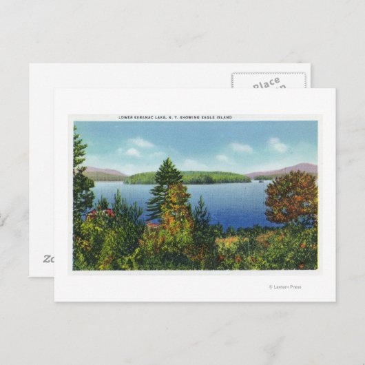 Eagle Island en Lower Saranac Lake Uitzicht Briefkaart (Voorkant / Achterkant)